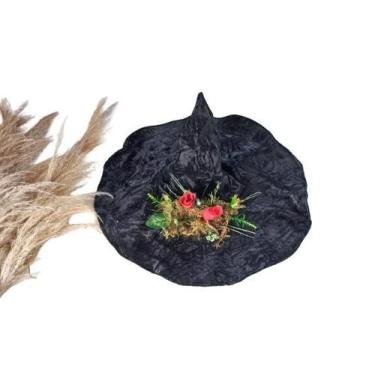 Imagem de Chapéu bruxa preto floral veludo luxuoso - Princesa Urbana