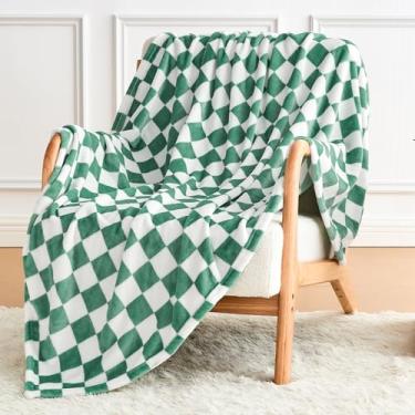 Imagem de Edenleaf Cobertor xadrez de flanela, macio, aconchegante, quadriculado, estampado, xadrez, padrão guingão, mantas para cama, sofá, sofá para todas as estações, 127 x 152 cm, verde jade