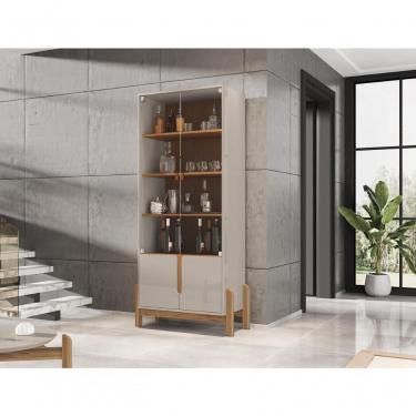 Imagem de Cristaleira 2 Portas C- Prateleiras Para Vinhos E Taças Lizz Off-white-cedro
