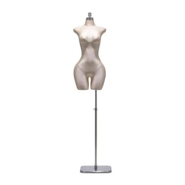 Imagem de Mannequin Torso de manequim feminino feito de tecido de cânhamo, suporte de metal ajustável de 69 a 95 pol., base quadrada removível(White)