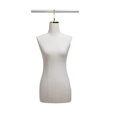 Imagem de Mannequin Torso de manequim feminino, com ganchos de metal e tecido de linho, manequim para exibição de roupas penduradas(Golden Short Hook)