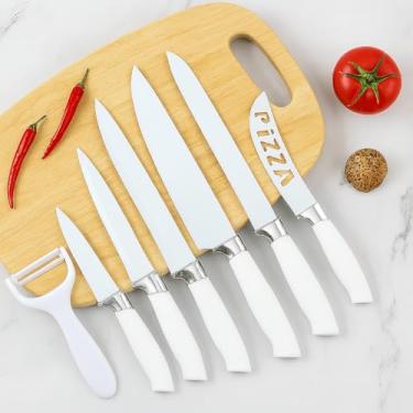 Imagem de Conjunto 6 Facas Cozinha Inox Cerâmica Branca + Descascador