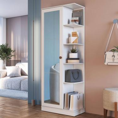 Imagem de Sapateira Camille 1 Porta 8 Prateleiras com Espelho Branco - Indékes