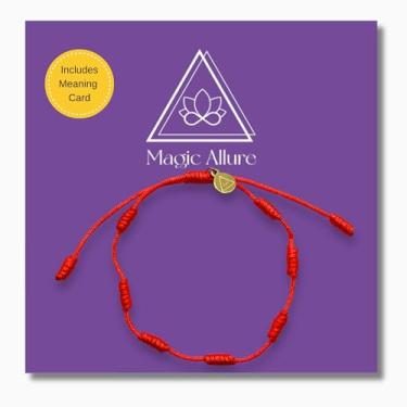 Imagem de Magic Allure Pulseira de cordão vermelho – Amuleto de proteção de 7 nós e pulseira de olho turco. Feito à mão ajustável. Cordão vermelho de boa sorte. Joias impermeáveis. Presente para homens e