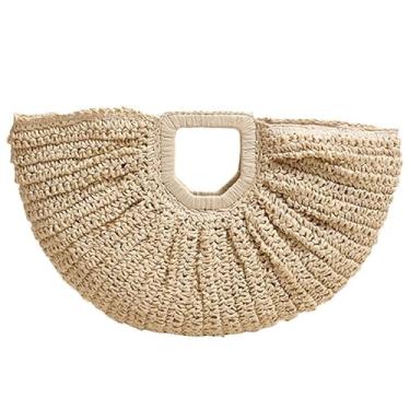 Imagem de Sacola de mão de tecido de palha, bolsas femininas com alças geométricas bolsas femininas de praia para férias, Bege, (L*H): 50cm*20cm/19.69"*7.87"