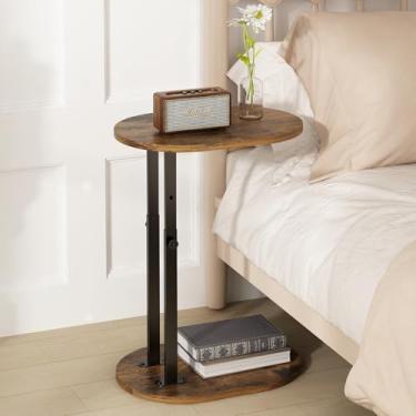 Imagem de Mesa Lateral Retrátil, Mesa Lateral Tipo C, Suporte de Sofá, Altura Ajustável, Quarto, Sala de Estar, Mesa Auxiliar de Escritório, Marrom