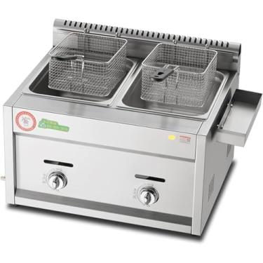 Imagem de Fritadeira A Gás De Grande Capacidade 20l, Fritadeira A Glp De Aço Inoxidável Para Uso Doméstico E Comercial, Calor Ajustável, Com Cesta E Tampa