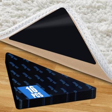 Imagem de 16 peças de fita de carpete para tapetes, aderência de tapete antiderrapante premium, fita de tapete segura, fita de tapete resistente para tapetes de escada, madeira e pisos duros, preto