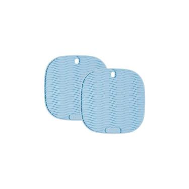 Imagem de Conjunto de Descansos de Panela Quadrado de Silicone Azul - 2 unidades - 17x17cm - Resistente ao Calor e Deslizamento - Livre de BPA