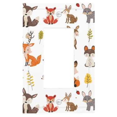 Imagem de 1 Gang Single GFCI Outlet Covers Decorador/Rocker Light Switch Placa de Parede Desenho Animado Bonito Animais da Floresta Dispositivo Elétrico Capa de Placa de Plugue Facial para Receptáculo Dimmer