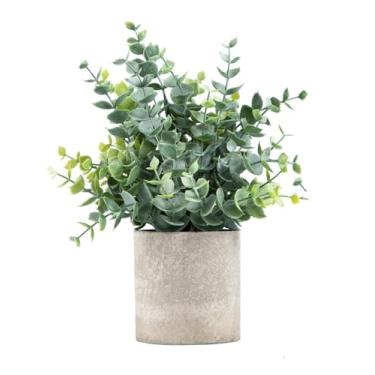 Imagem de Aoerway Planta de eucalipto artificial em vaso de cimento, 24 cm de altura, vegetação sintética decorativa para casa