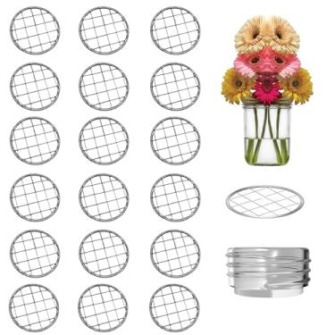 Imagem de bociloy 18 peças de tampas de sapo de flores de 70 mm, organizador de inserção de tampa de grade de metal de 70 mm para potes de conserva de boca regular, suporte de arranjo floral de orifício