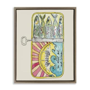 Imagem de Stupell Industries Arte de parede em tela flutuante emoldurada em lata de sardinha pastel marrom por NOLA JAMES, 80 x 64 cm