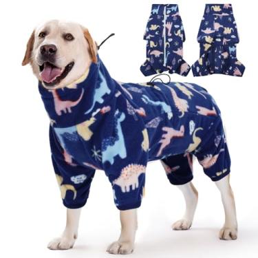 Imagem de ROZKITCH Jaqueta de lã para cães, pulôver de lã macia, para animais de estimação, à prova de vento, quente, frio, colete com zíper refletivo, macacão, roupas para cães extragrande, dinossauros, 4GG
