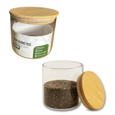 Imagem de Pote de Vidro Hermético 500ml Tampa de Bambu Multiuso Livre de BPA