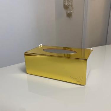 Imagem de Caixa Porta Luvas, Lenços e Máscaras - Acrílico Espelhado (Dourado - Preto)