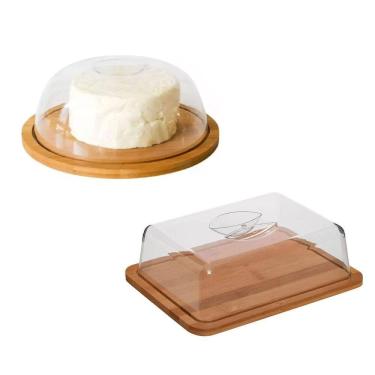 Imagem de Kit Porta Queijo Queijeira E Porta Frios Em Bambu