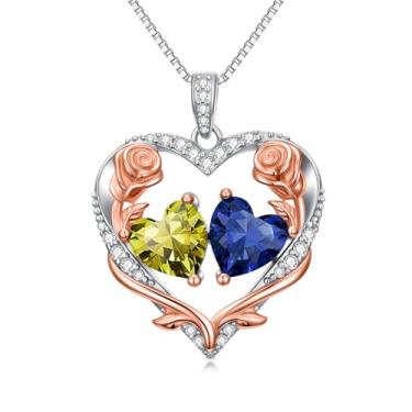 Imagem de Zoeniya Colar de coração rosa, presente para mulheres, banhado a ouro branco 18 k, pedra do mês de nascimento de 12 meses, presente de aniversário e Natal para sua esposa, namorada, 25mm, base