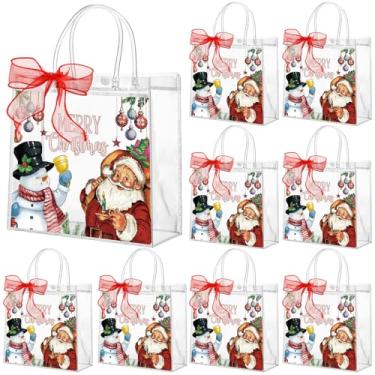 Imagem de Motipuns 24 unidades de sacolas de presente de PVC transparente de Natal com alças e fita, reutilizáveis, Papai Noel, boneco de neve, doces, lembrancinhas de festa de Natal para aniversário, chá de