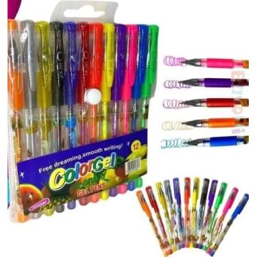 Imagem de Caneta Gel Colorgel Canetinhas Coloridas Perfumadas glitter Com kit 6 Cores, 8 Cores, 12 Cores 24 Cores (Kit 12 Cores)
