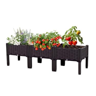 Imagem de Cama de jardim elevada com pernas, caixa de plantação grande, canteiros elevados para jardim, caixa retangular elevada para jardinagem de legumes, flores, frutas e plantas, 120 cm (C) x 39,9 cm (L) x