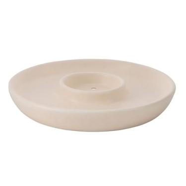 Imagem de 47th & Main Castiçais votivos e de incenso para castiçais, suporte de vela decorativo moderno de cerâmica para mesa de jantar, 12,7 cm de diâmetro x 1,90 cm de altura, marfim