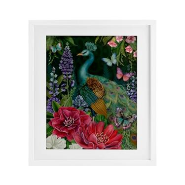 Imagem de Stupell Industries Impressão emoldurada com motivo de jardim pavão branco design sob vidro por Nicole Tamarin, 40,6 x 33,5 cm