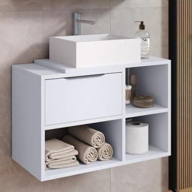 Imagem de Gabinete Suspenso Kauane 60cm Banheiro com Nichos e Porta Basculante (BRANCO)