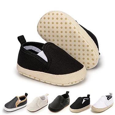 Imagem de Miamooi Tênis de lona para bebês meninos e meninas cano alto com cadarço para berço, sapatos casuais para recém-nascidos, primeiros andadores, A11/Preto, 12-18 Months Toddler