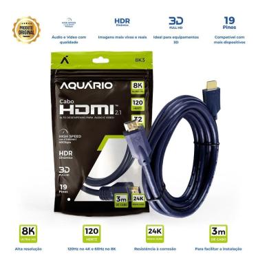 Imagem de Cabo Hdmi Aquário 2.1 8K Ultra Hd 3D Blindado 8K3 - 3 Metros
