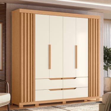 Imagem de Guarda Roupa Casal Ripado 6 Portas 4 Gavetas com Pés Doble Albatroz - Freijo/Off White