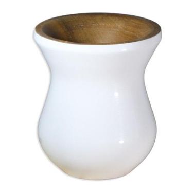 Imagem de Cuia Madeira Nobre Imbuia Chimarrão Perolizada Branca - Gastrobel