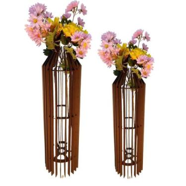 Imagem de Vaso de Chão Decorativo Grande MDF PENEDO - LENOBRE, Marrom, Kit com 2