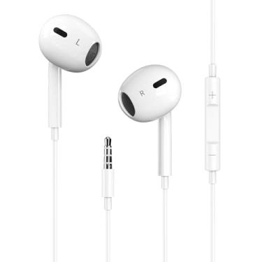 Imagem de 1 pacote com fones de ouvido com fio para iPhone/fones de ouvido com conector de 3,5 mm [certificado MFi] com controle de volume de microfone, compatível com iPhone, iPad, iPod, computador, MP3/4