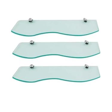 Imagem de Kit 3 Prateleiras de Vidro Ondulada/Modelada 30-60cm - 10mm - Prateleiras Banheiro, Sala de estar, Cozinha, lavanderia, Porta Xampu. Prateleira de Vidro - cores Fumê, Verde e Incolor (Incolor, 12x60)