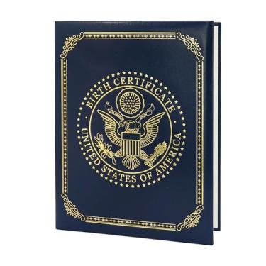 Imagem de GraduatePro Porta-certidão de nascimento dos Estados Unidos – Capa azul marinho com selo dourado de águia americana | Presente ideal para recém-nascidos, lembrança do bebê, protetor de certidão de