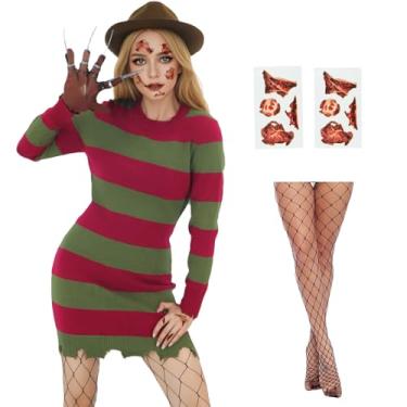 Imagem de Suéter masculino Krueger listrado fantasia de Miss Krueger para cosplay de Halloween, suéter de malha, vestido adulto chique, Estilo 2, GG