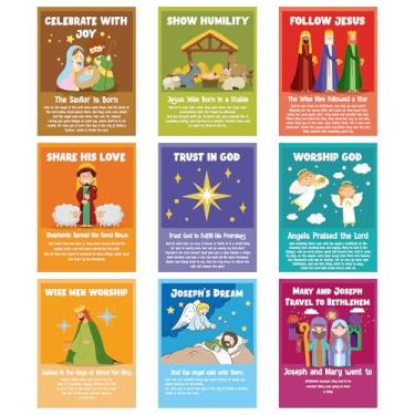 Imagem de ReliThick 9 peças Pôster de História do Presépio Conjunto de Decoração de Quadro de Avisos Religioso para Sala de Aula Cristã Cartazes de História da Bíblia Cristã para Natal, Escola Domingo, Escola