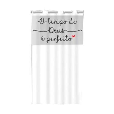Imagem de Cortina de Box Banheiro – Branca com Visor e Frase “O Tempo de Deus é Perfeito” – PVC Impermeável e Antimofo – 1,38 x 1,98m