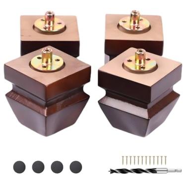 Imagem de Conjunto de 4 pernas de móveis de madeira quadrada - Pés de substituição de madeira para sofá, cama, banco, cômoda, peças de madeira de borracha para mesa, sofá, cadeiras de pernas de madeira