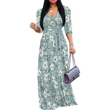 Imagem de Vestido maxi PinkPatty Plus Size com manga folhada floral para mulhere