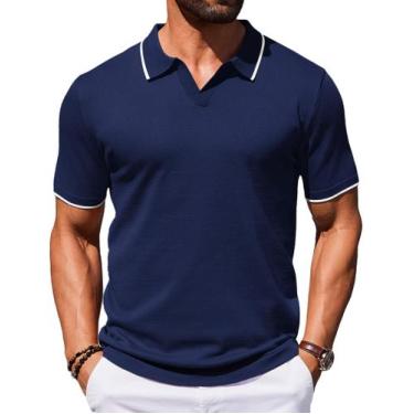 Imagem de Camisa polo COOFANDY de manga curta para homens azul marinho