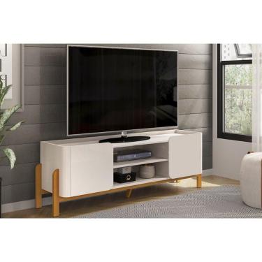 Imagem de Rack Bancada P/ Tv Até 65 Pol Cher C/ 2 Portas 180x60cm Off White/cedro - Dj Móveis