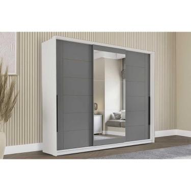 Imagem de Guarda Roupa 3 Portas De Correr (1 C/ Espelho) E 4 Gavetas Lisboa Branco/cinza - Politorno
