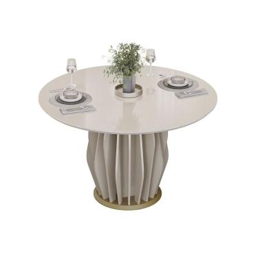 Imagem de Mesa De Sala Jantar Tokyo C/ Tampo Madeirado C/ Vidro Redondo 136x136cm Off White/off White - Dj Móveis