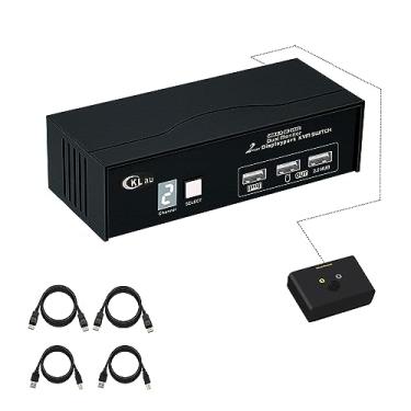 Imagem de CKLau 2 portas Displayport KVM Switch Dual Monitor 4K60Hz 2K144Hz com cabos, hub USB 2.0, display digital para 2 computadores compartilhando teclado mouse vídeo