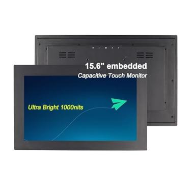Imagem de 15,6 polegadas 1 920 x 1080 Industrial 1000 Nits Suporte de painel para monitor sensível ao toque, interface HDMI/VGA, alto-falantes embutidos, tela sensível ao toque capacitiva, luz solar, visor LCD