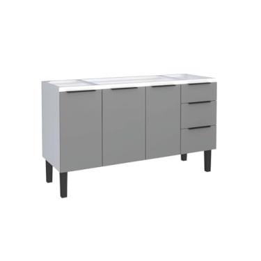 Imagem de Gabinete de Cozinha 144 cm Armário Aço 3 Portas e 3 Gavetas (Cinza)
