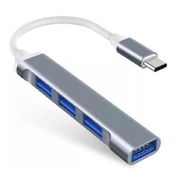 Imagem de Hub Usb-C Type-C para 4 Portas Usb 3.0 5 Gbps para Notebook Prata 