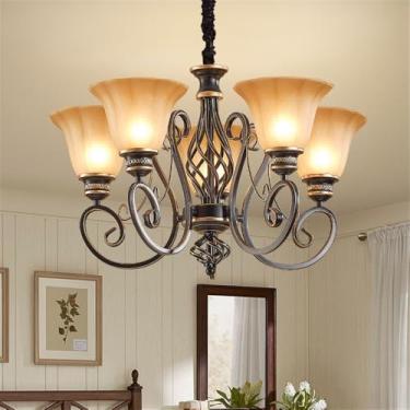 Imagem de Ustre E Lâmpada Pendente LED De Luxo: Estilo Retro Americano Com Toque Europeu, Ideal Para Sala De Estar, Restaurante, Quarto, Estudo, Villa, Hotel E Café (D 5 Luzes)